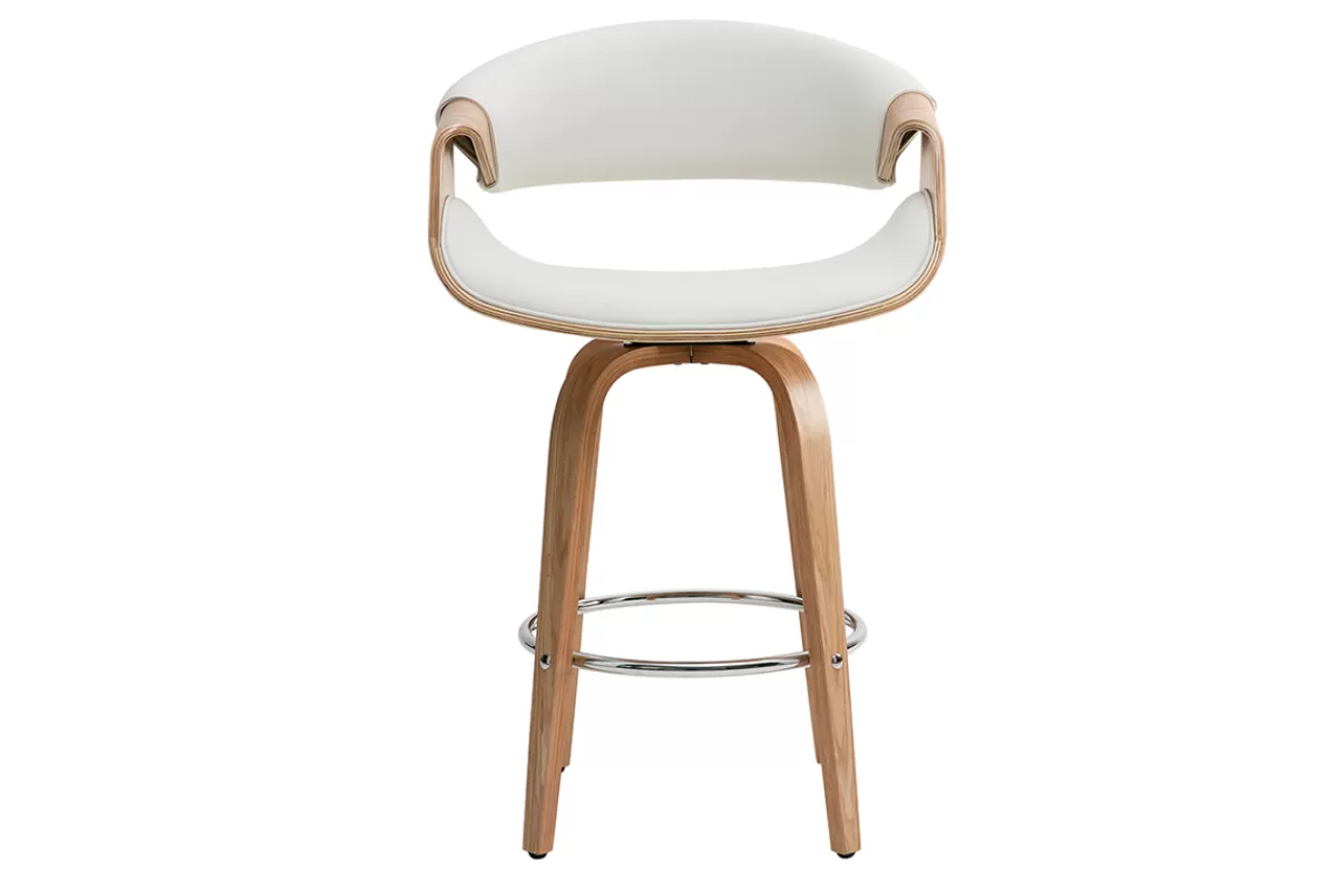 Miliboo Taburetes De Bar-Taburete de bar moderno blanco y madera clara 65 cm ARAMIS