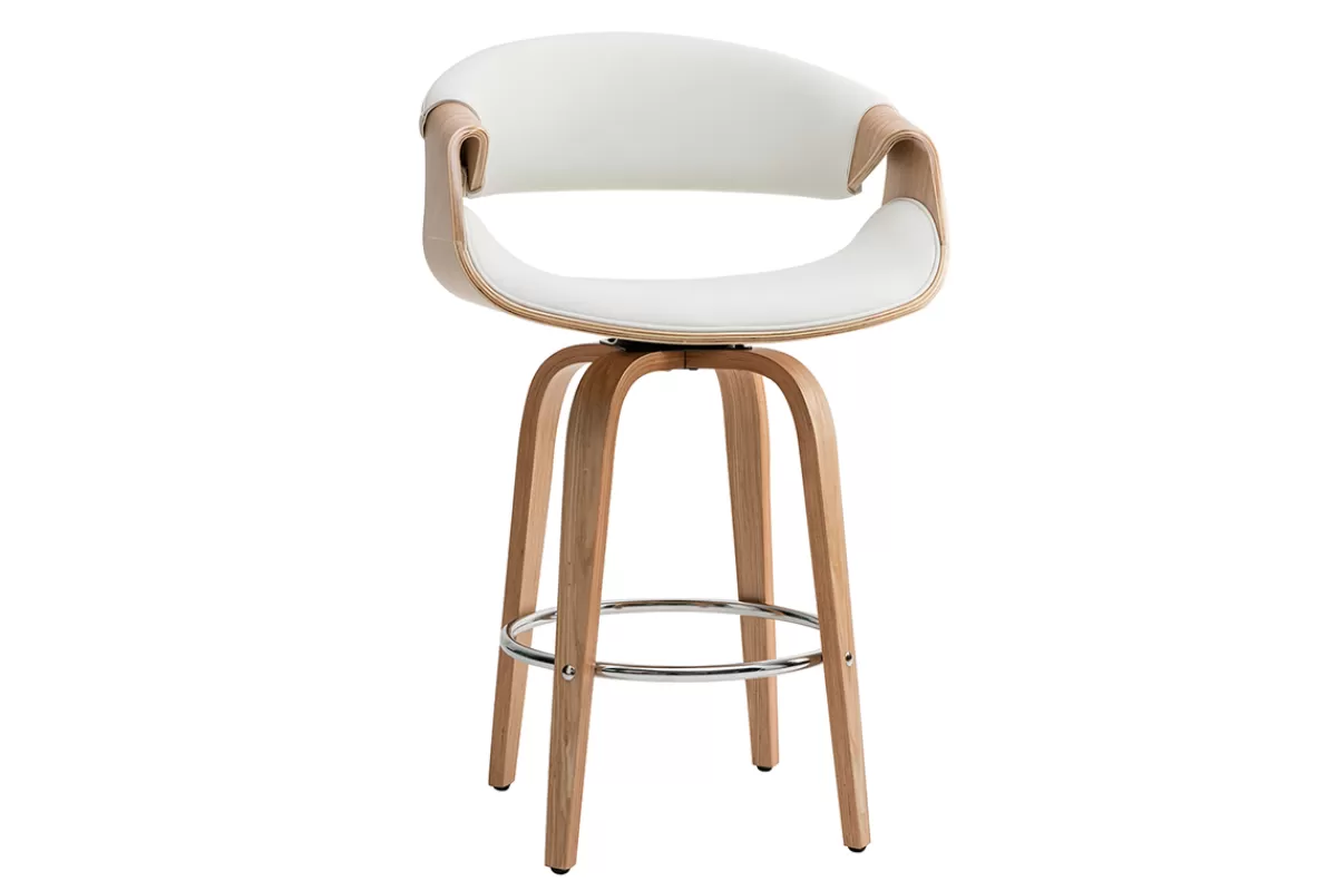 Miliboo Taburetes De Bar-Taburete de bar moderno blanco y madera clara 65 cm ARAMIS