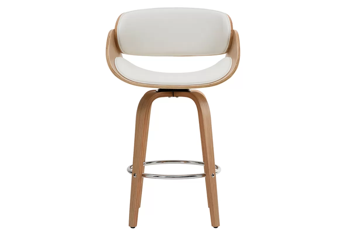 Miliboo Taburetes De Bar-Taburete de bar moderno blanco y madera clara 65 cm BENT