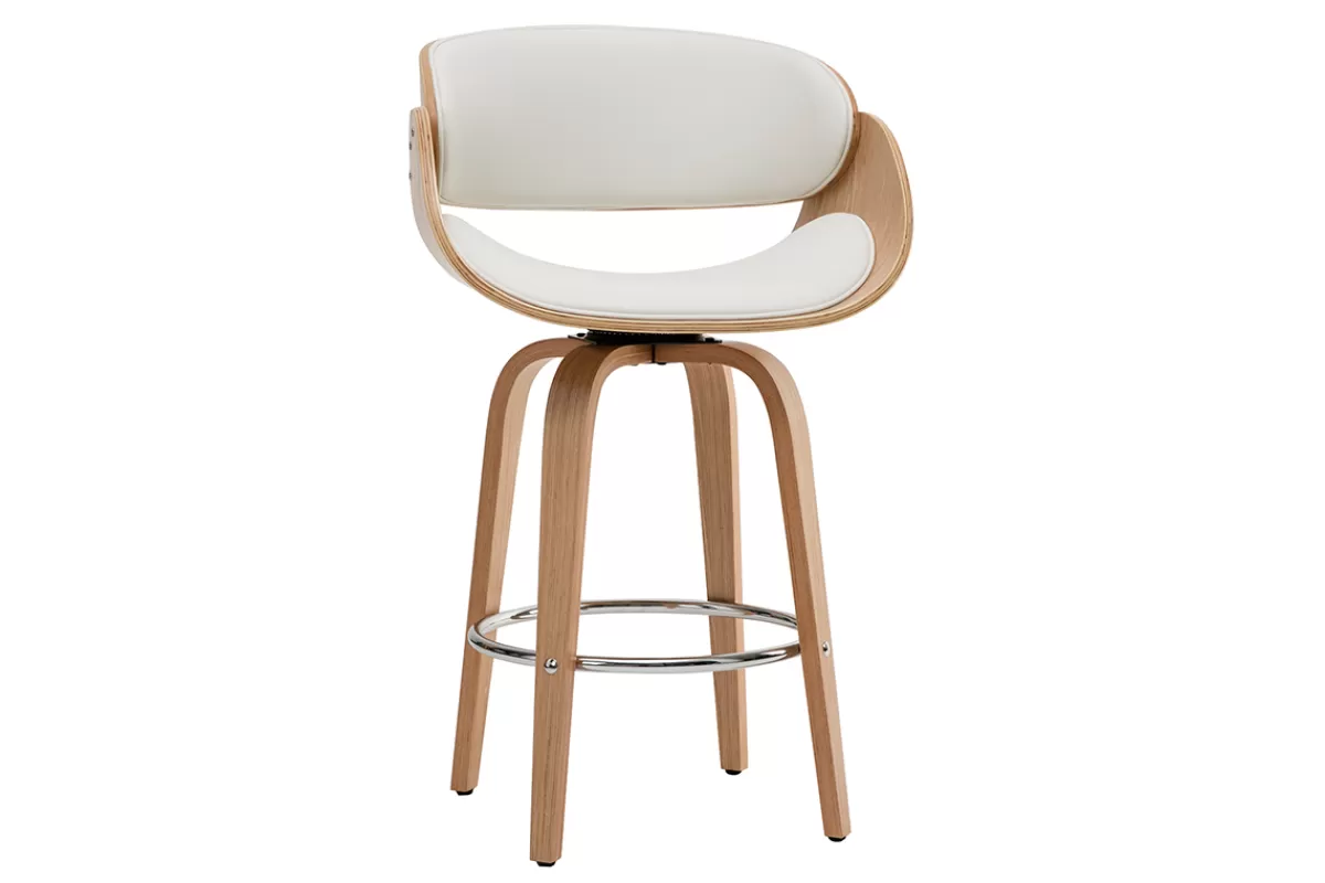 Miliboo Taburetes De Bar-Taburete de bar moderno blanco y madera clara 65 cm BENT