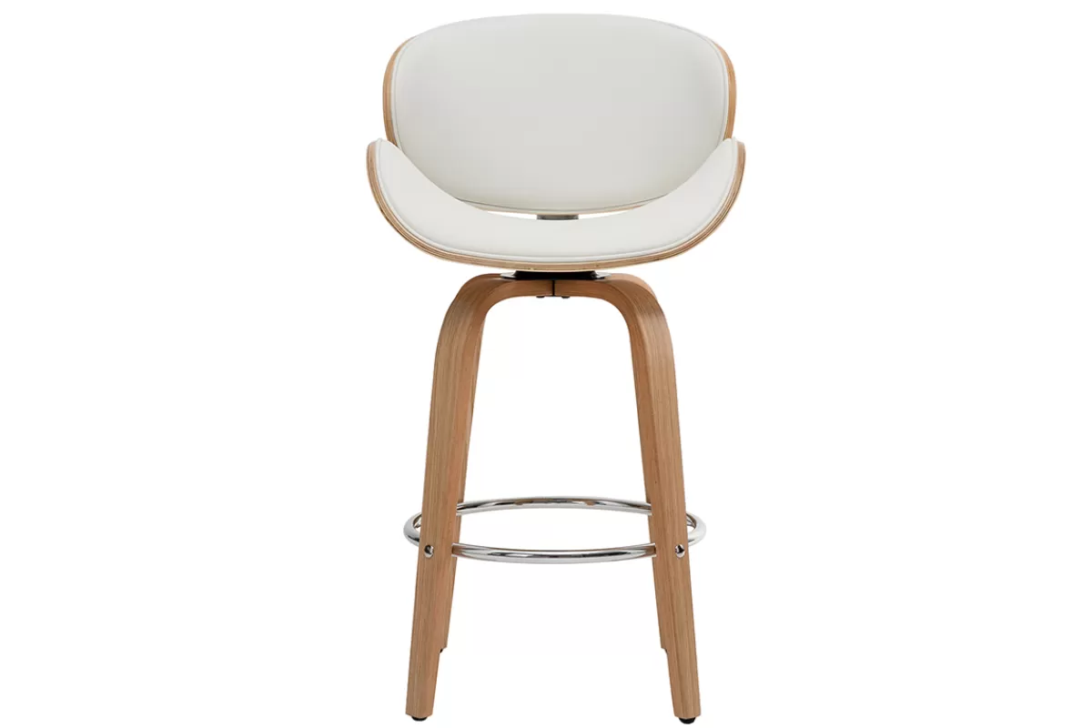 Miliboo Taburetes De Bar-Taburete de bar moderno blanco y madera clara 65 cm WALNUT