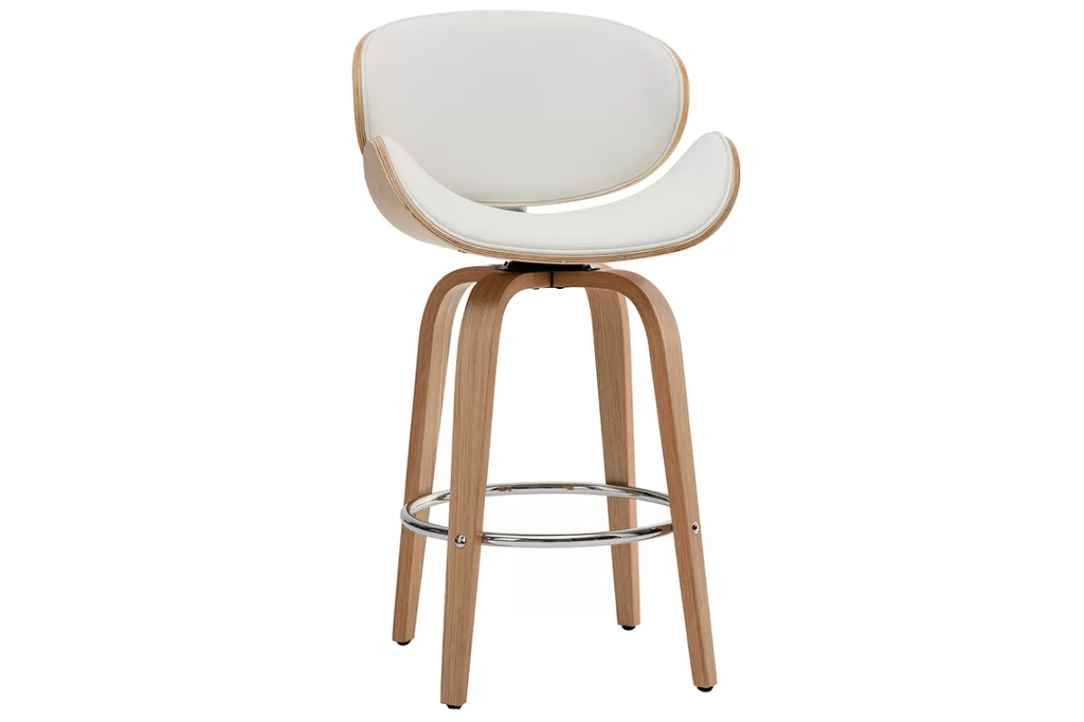 Miliboo Taburetes De Bar-Taburete de bar moderno blanco y madera clara 65 cm WALNUT