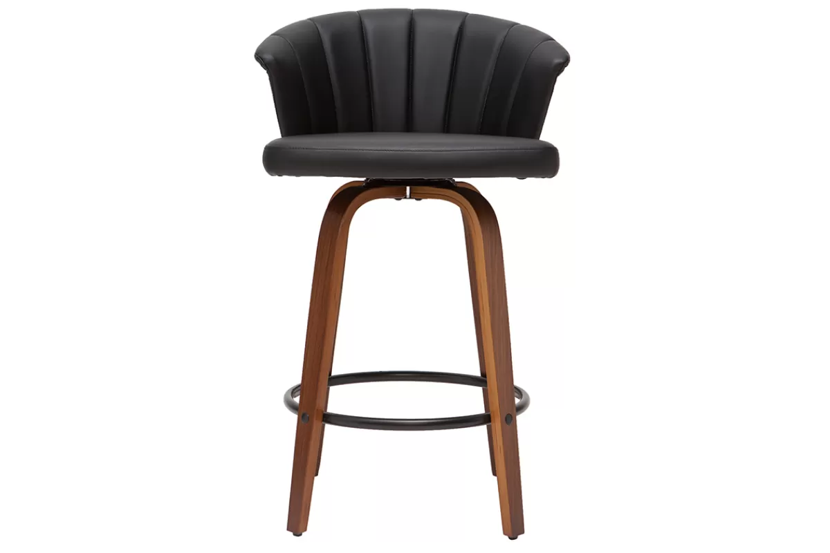 Miliboo Taburetes De Bar-Taburete de bar moderno giratorio negro y madera oscura A65cm ALBIN