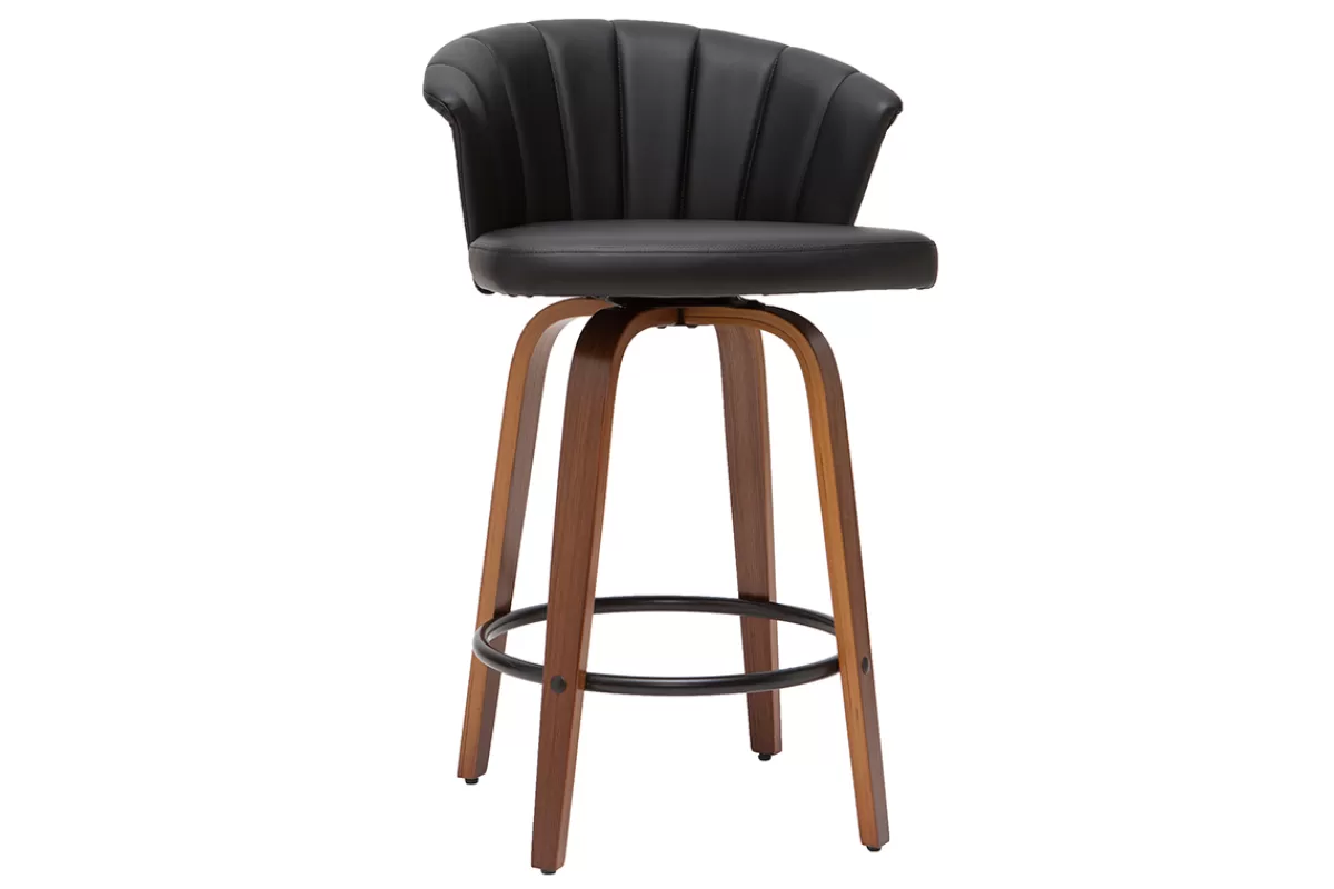 Miliboo Taburetes De Bar-Taburete de bar moderno giratorio negro y madera oscura A65cm ALBIN