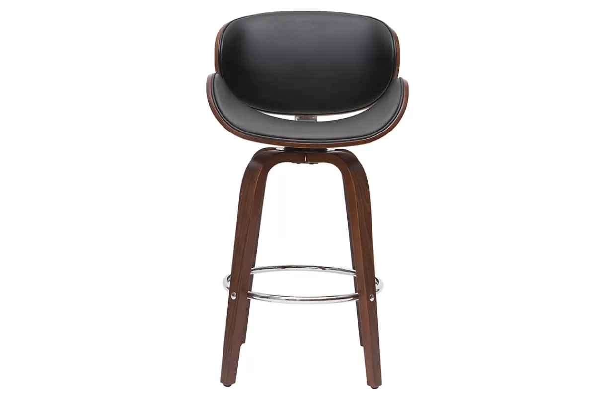 Miliboo Taburetes De Bar-Taburete de bar moderno negro y madera oscura 65 cm WALNUT