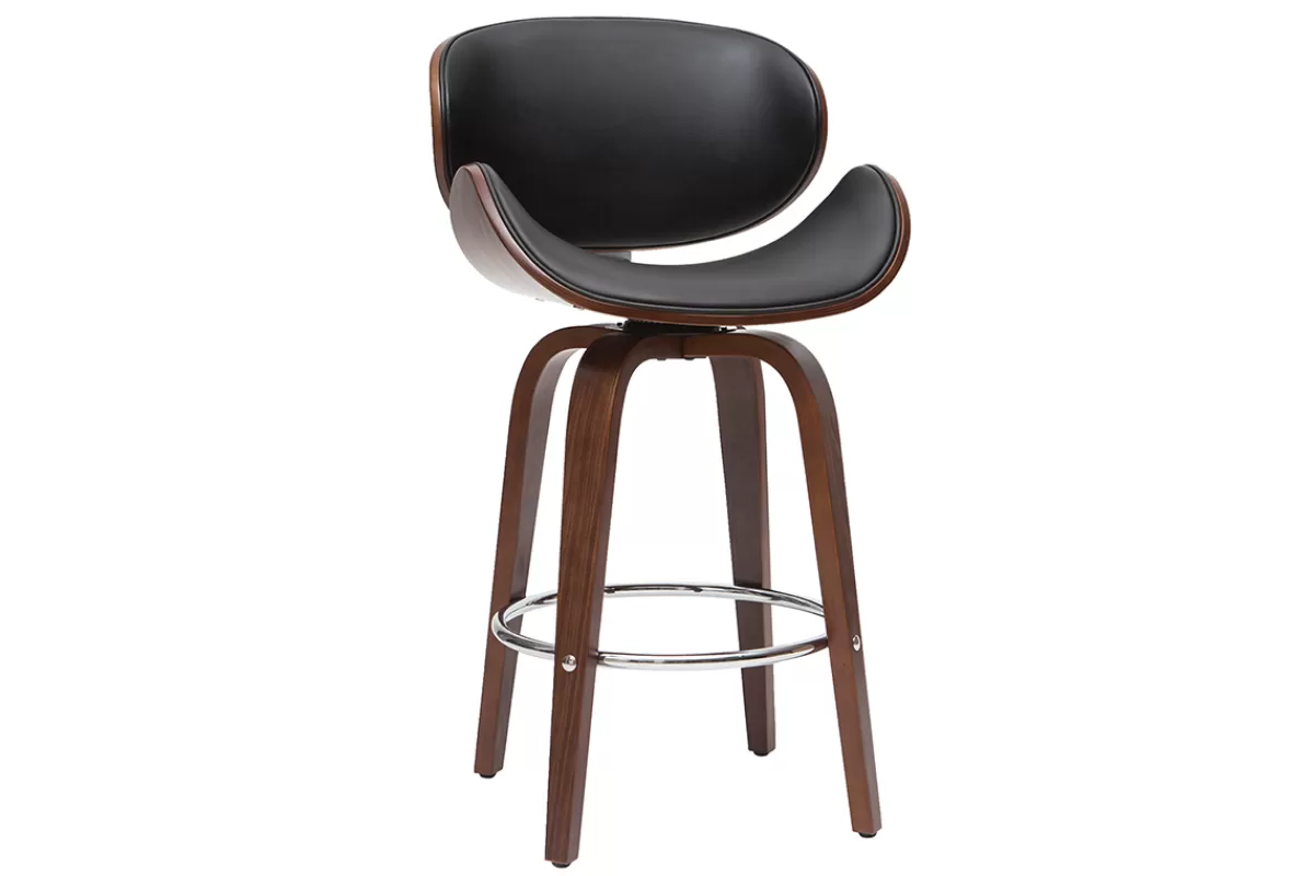 Miliboo Taburetes De Bar-Taburete de bar moderno negro y madera oscura 65 cm WALNUT