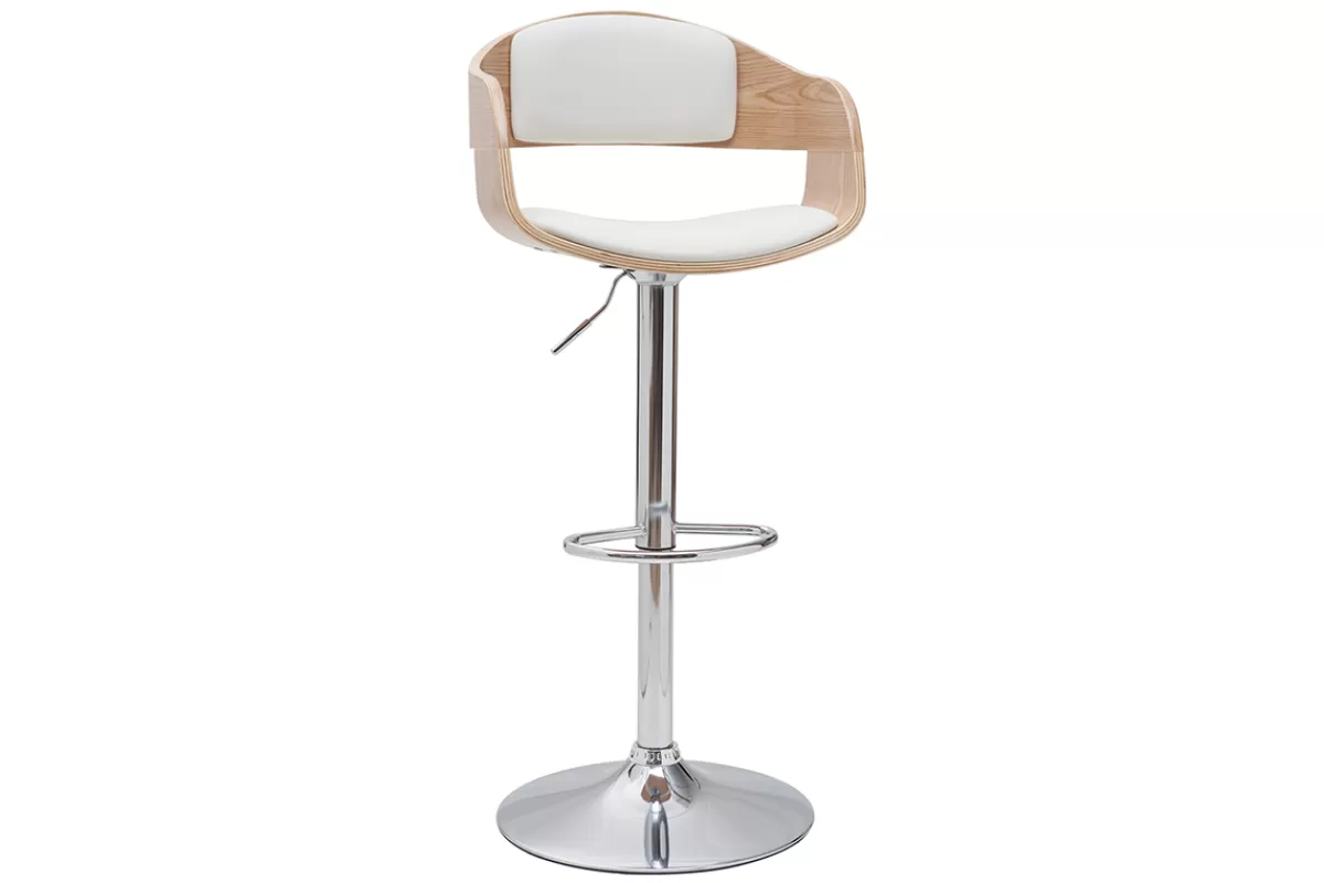 Miliboo Taburetes De Bar-Taburete de bar moderno regulable blanco y madera clara EUSTACHE