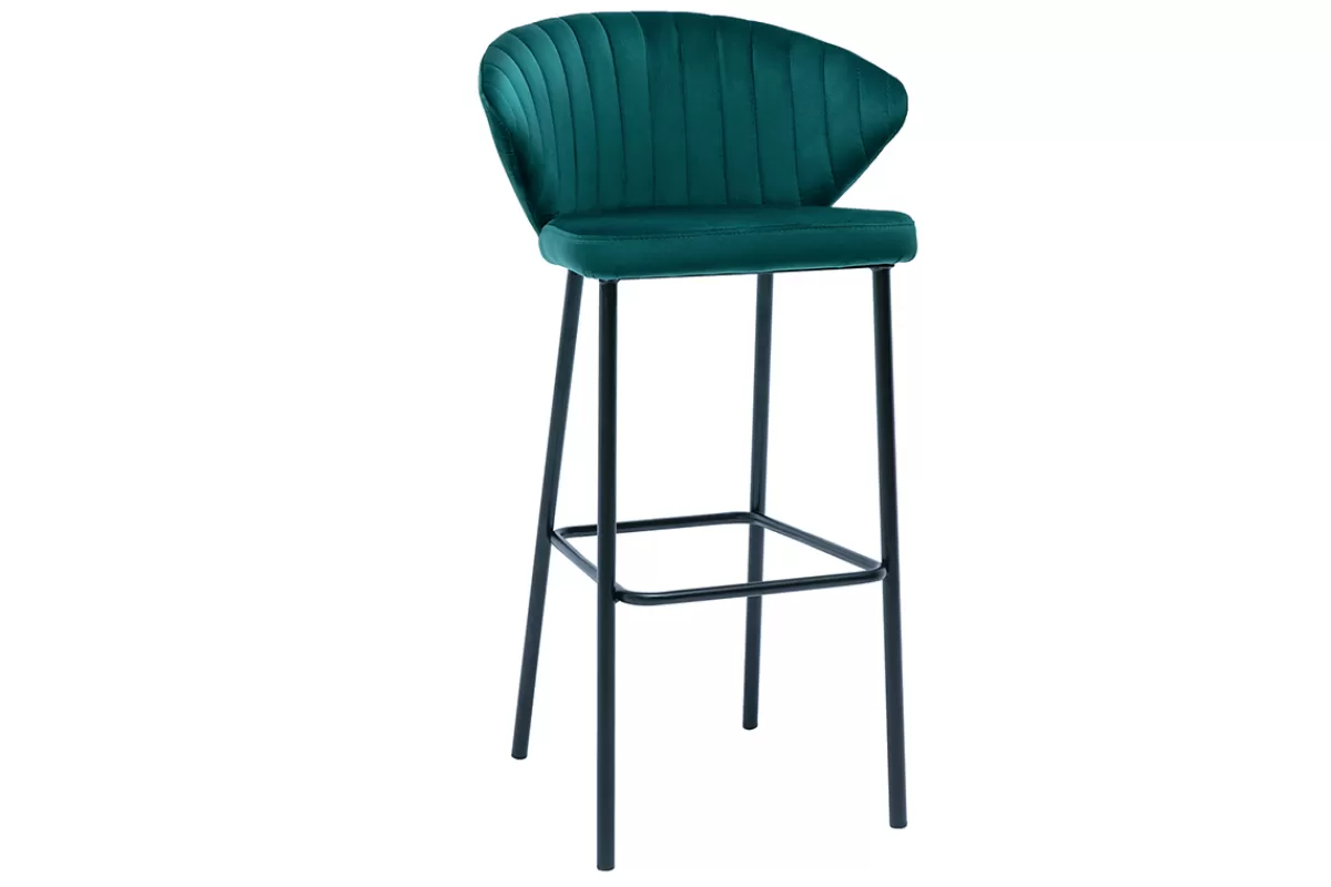 Miliboo Taburetes De Bar-Taburete de bar moderno terciopelo azul petróleo 78 cm DALLY