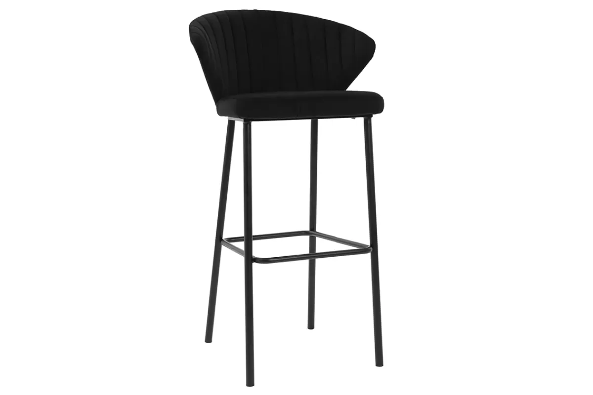 Miliboo Taburetes De Bar-Taburete de bar moderno terciopelo negro 78 cm DALLY