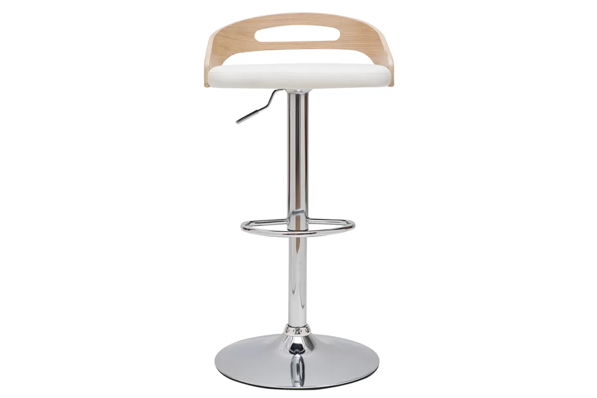 Miliboo Taburetes De Bar-Taburete de bar regulable en altura moderno madera clara y blanco MANO