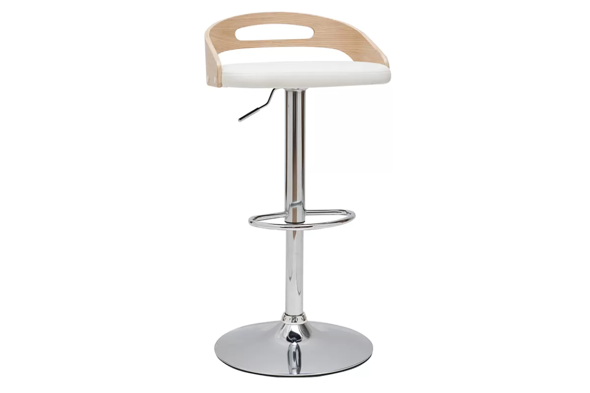 Miliboo Taburetes De Bar-Taburete de bar regulable en altura moderno madera clara y blanco MANO