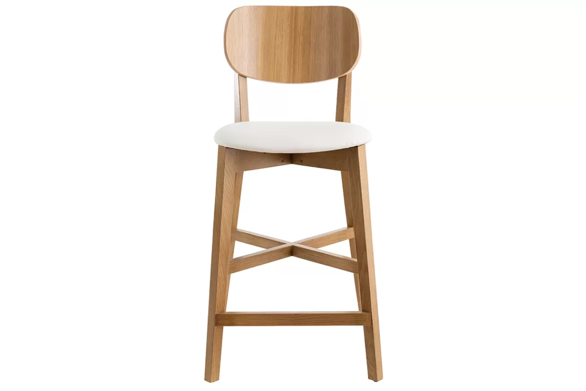 Miliboo Taburetes De Bar-Taburete de bar roble y asiento blanco A65 cm LUCIA