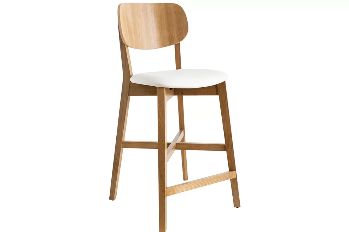 Miliboo Taburetes De Bar-Taburete de bar roble y asiento blanco A65 cm LUCIA