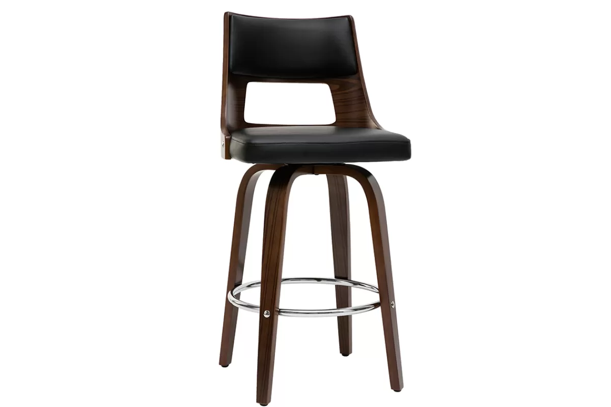 Miliboo Taburetes De Bar-Taburete de bar vintage negro y madera oscura GARBO
