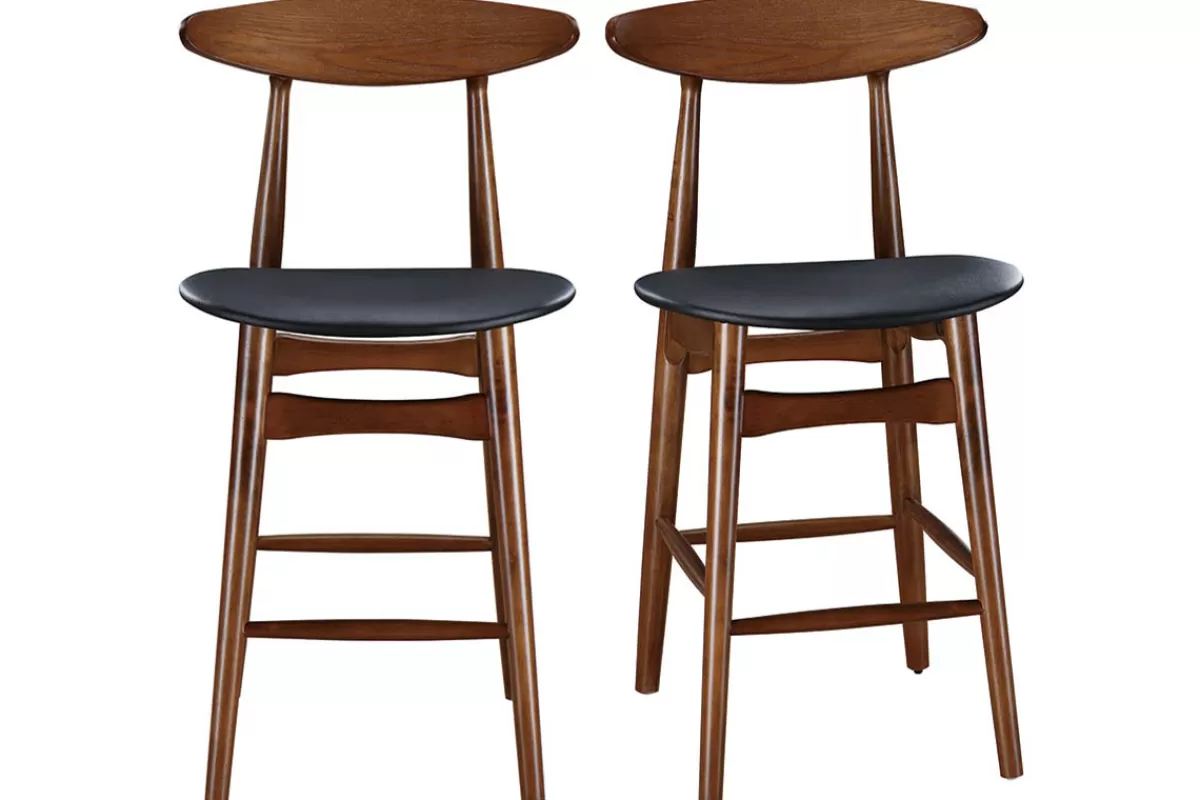 Miliboo Taburetes De Bar-Taburete de bar vintage nogal y PU negro 65cm lote de 2 WALFORD