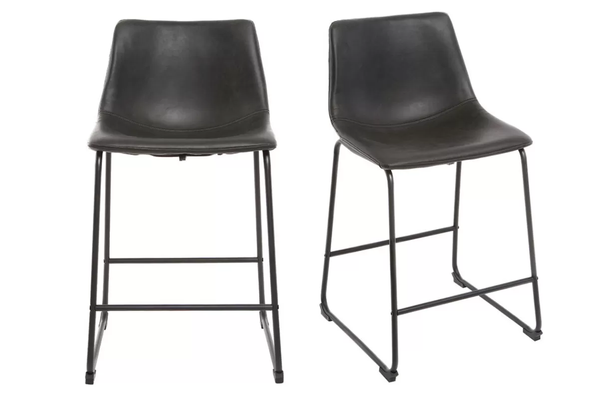 Miliboo Taburetes De Bar-Taburete de bar vintage PU negro 61cm lote de 2 NEW ROCK