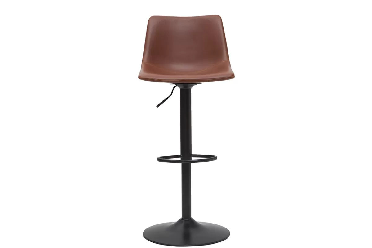 Miliboo Taburetes De Bar-Taburete de bar vintage regulable PU marrón claro 61cm lote de 2 NEW ROCK