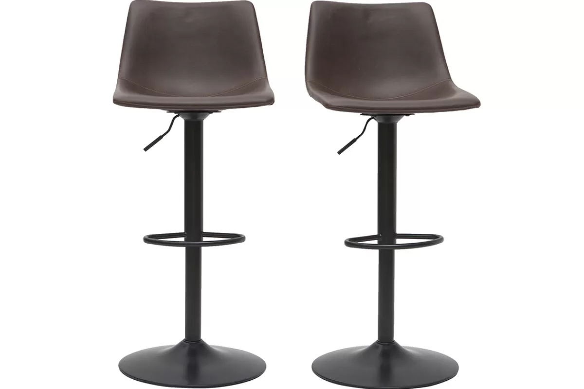 Miliboo Taburetes De Bar-Taburete de bar vintage regulable PU marrón oscuro 61cm lote de 2 NEW ROCK