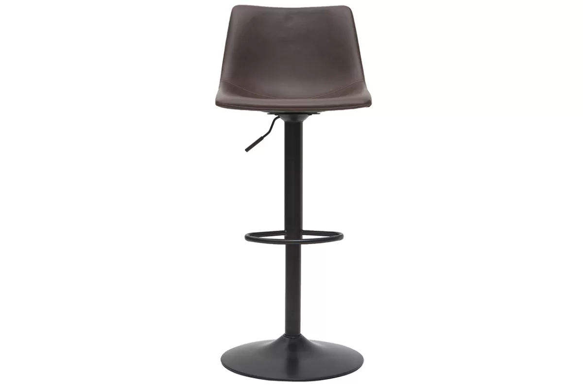 Miliboo Taburetes De Bar-Taburete de bar vintage regulable PU marrón oscuro 61cm lote de 2 NEW ROCK