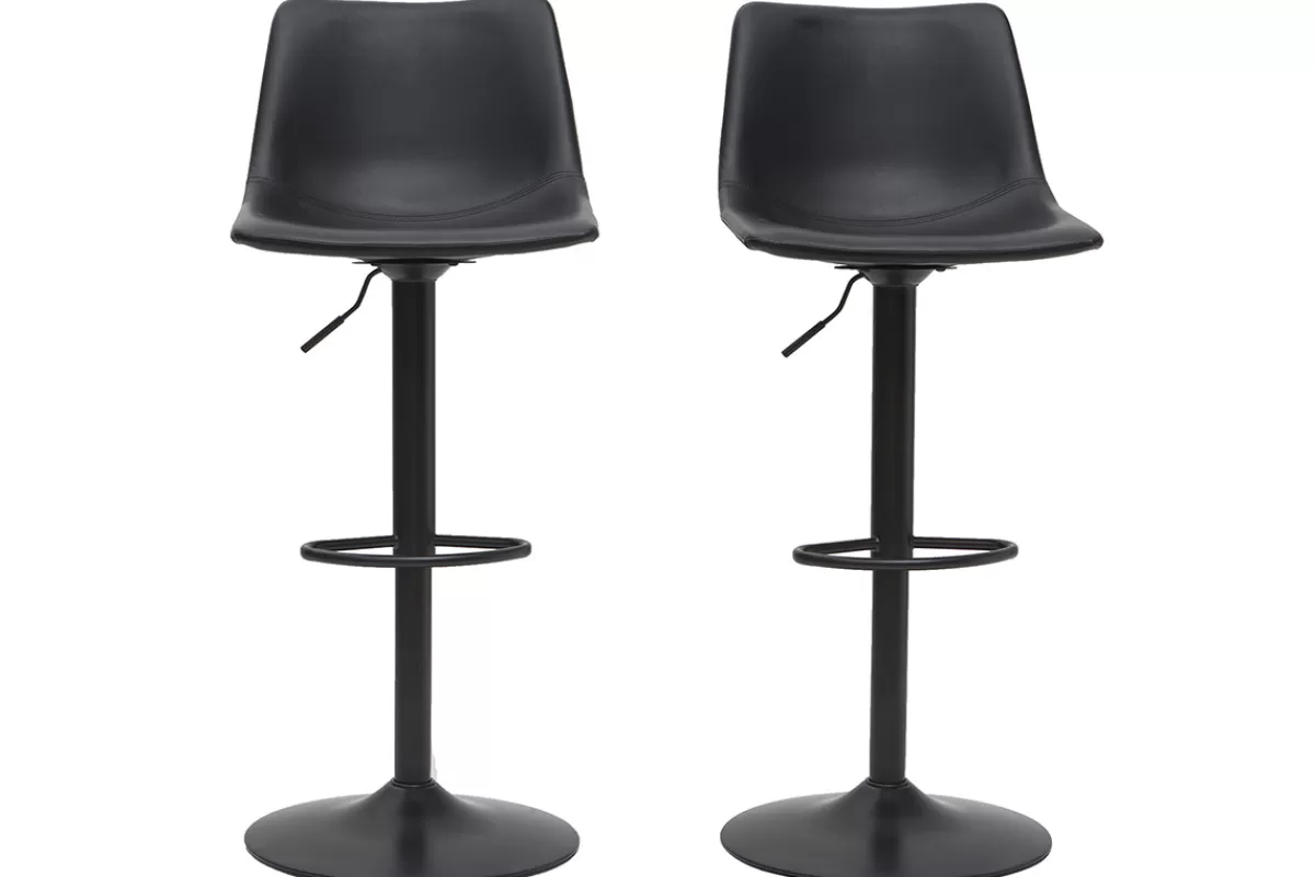 Miliboo Taburetes De Bar-Taburete de bar vintage regulable PU negro 61cm lote de 2 NEW ROCK