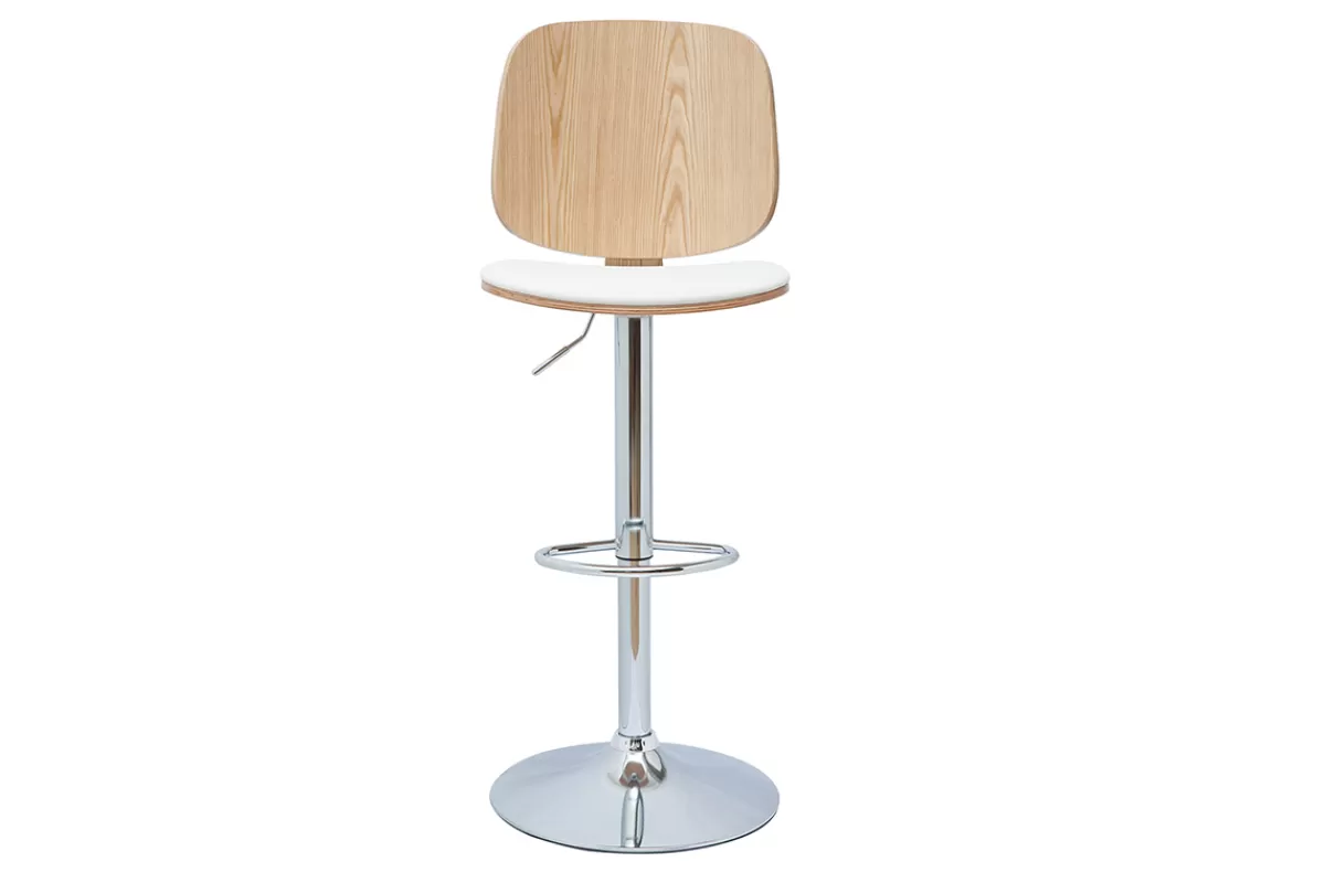 Miliboo Taburetes De Bar-Taburete de cocina ajustable de diseño blanco con madera clara BECK