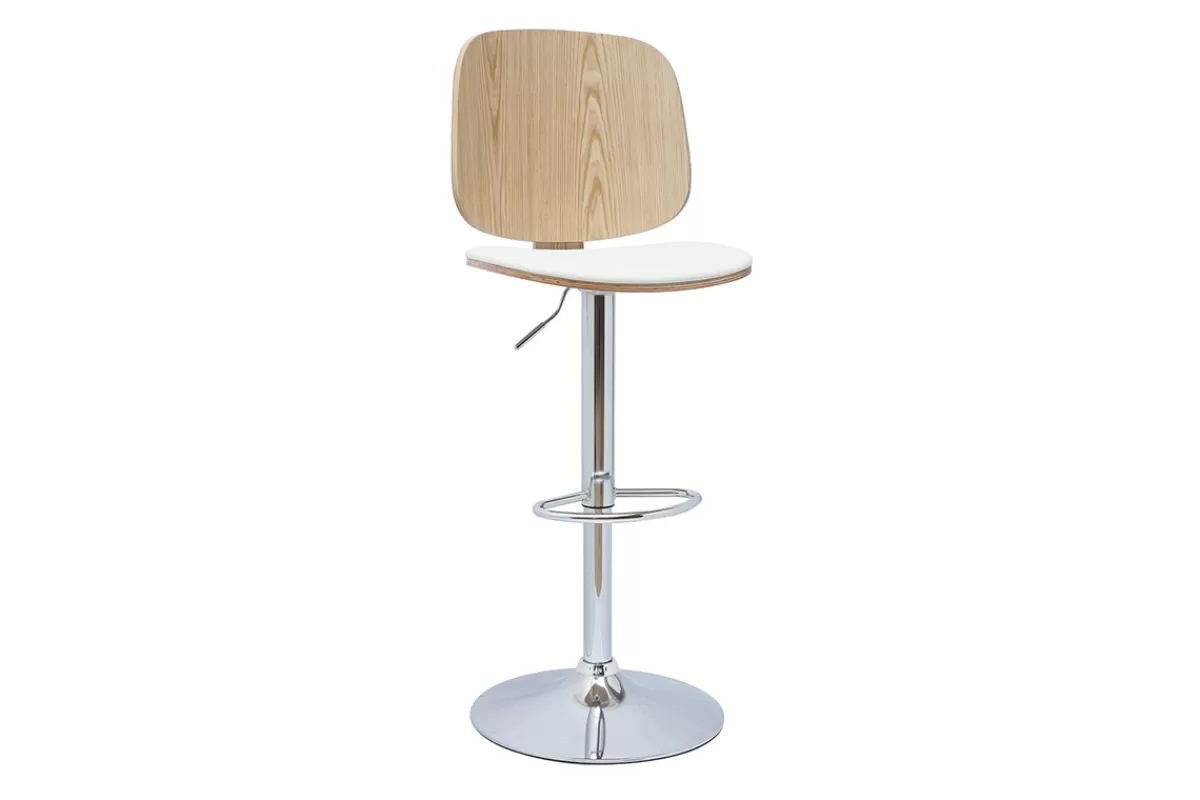 Miliboo Taburetes De Bar-Taburete de cocina ajustable de diseño blanco con madera clara BECK