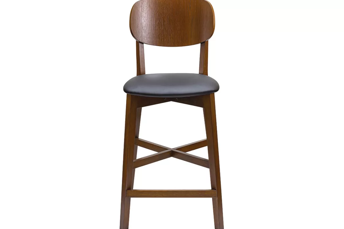 Miliboo Taburetes De Bar-Taburete de cocina con acabado nogal y asiento negro 65 cm de altura LUCIA