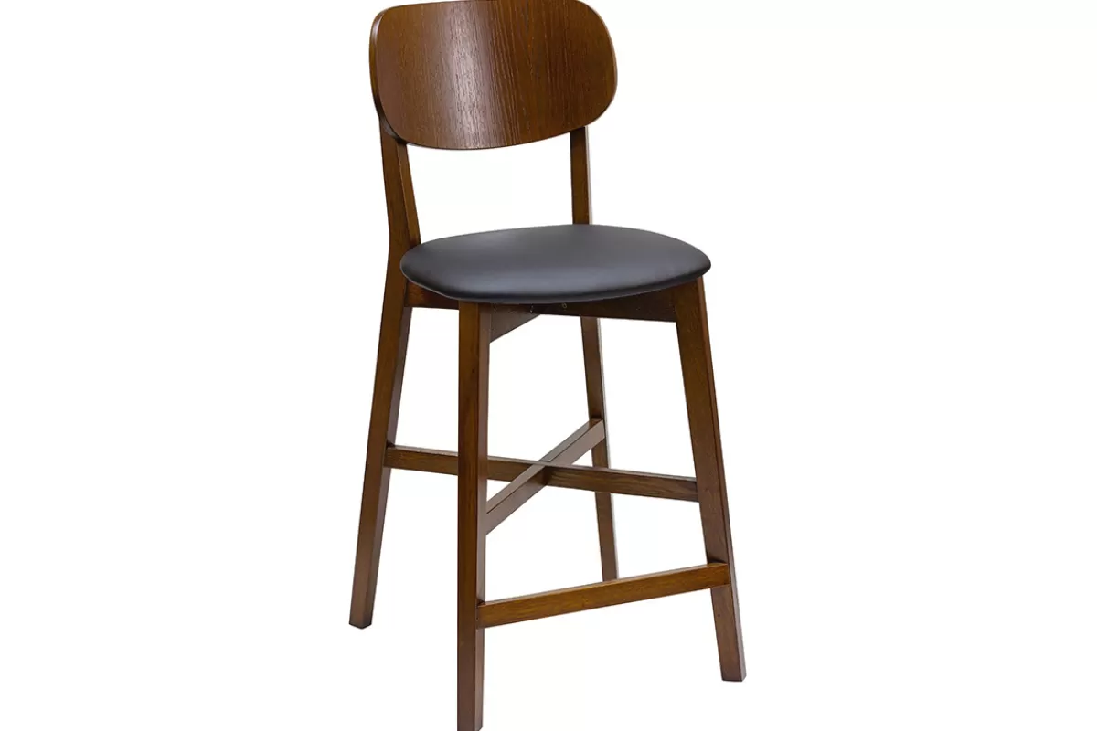 Miliboo Taburetes De Bar-Taburete de cocina con acabado nogal y asiento negro 65 cm de altura LUCIA