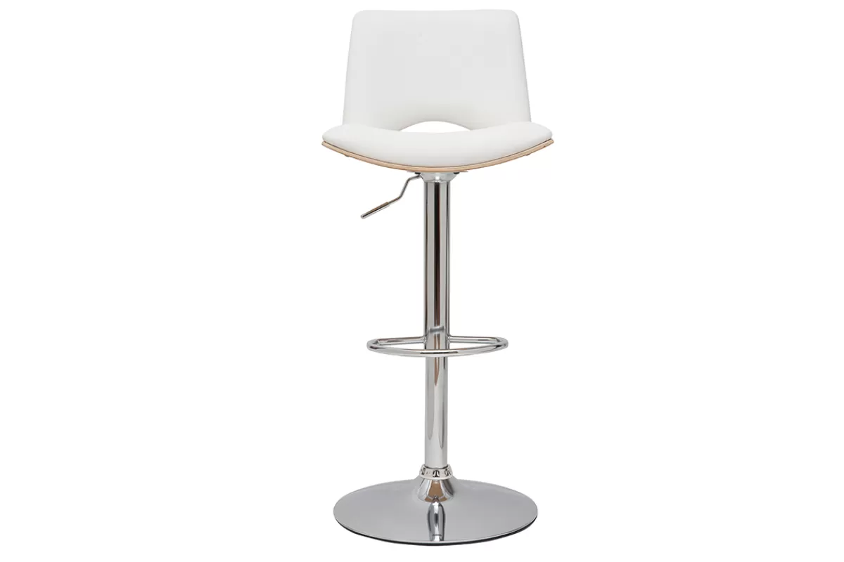 Miliboo Taburetes De Bar-Taburete de cocina de diseño ajustable blanco con tonos de madera blanca PANACH