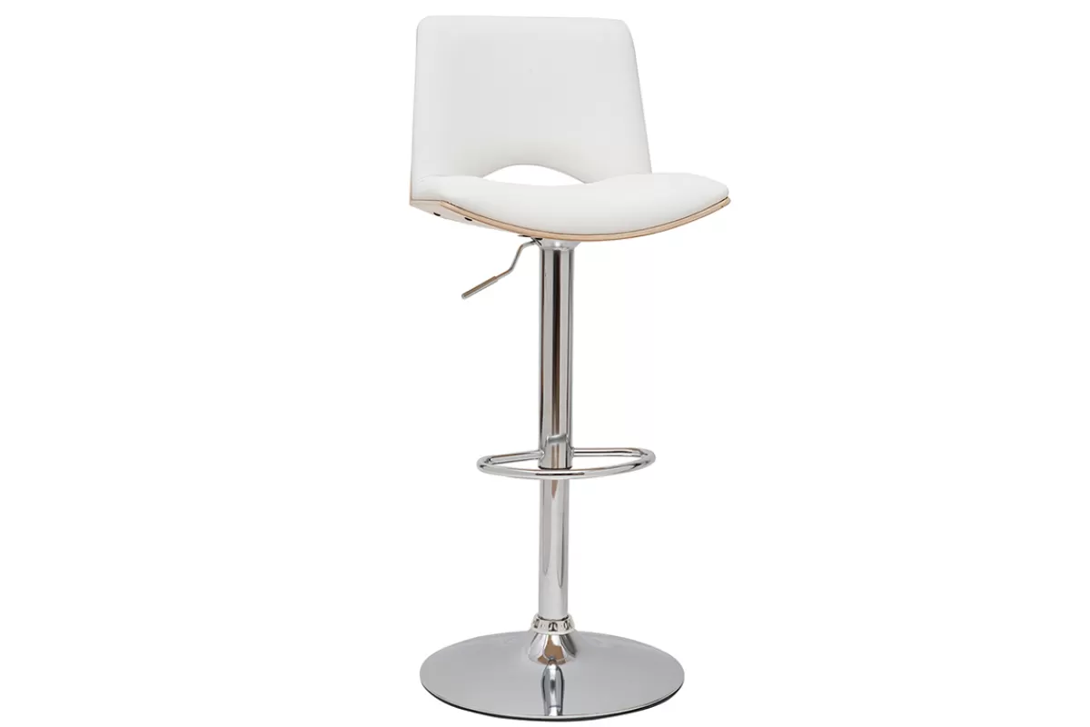 Miliboo Taburetes De Bar-Taburete de cocina de diseño ajustable blanco con tonos de madera blanca PANACH