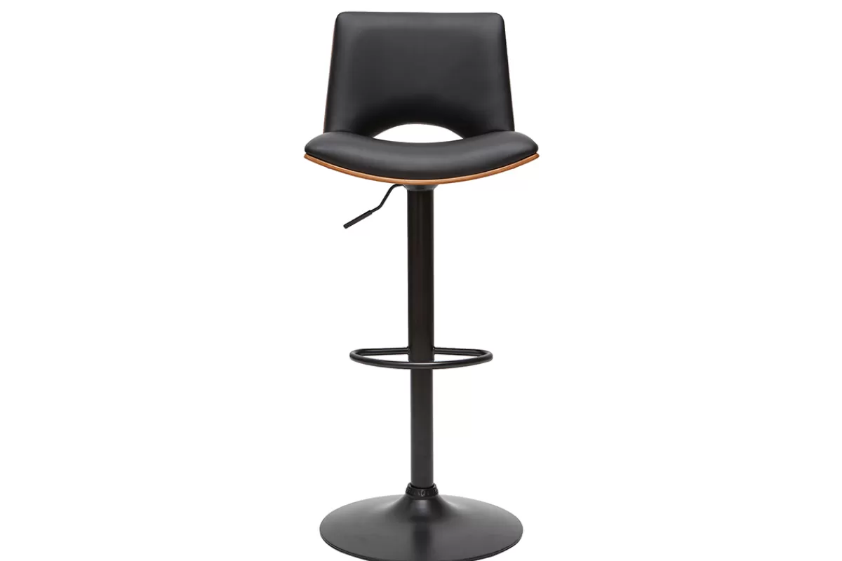 Miliboo Taburetes De Bar-Taburete de cocina de diseño ajustable negro con tonos de madera oscura PANACH
