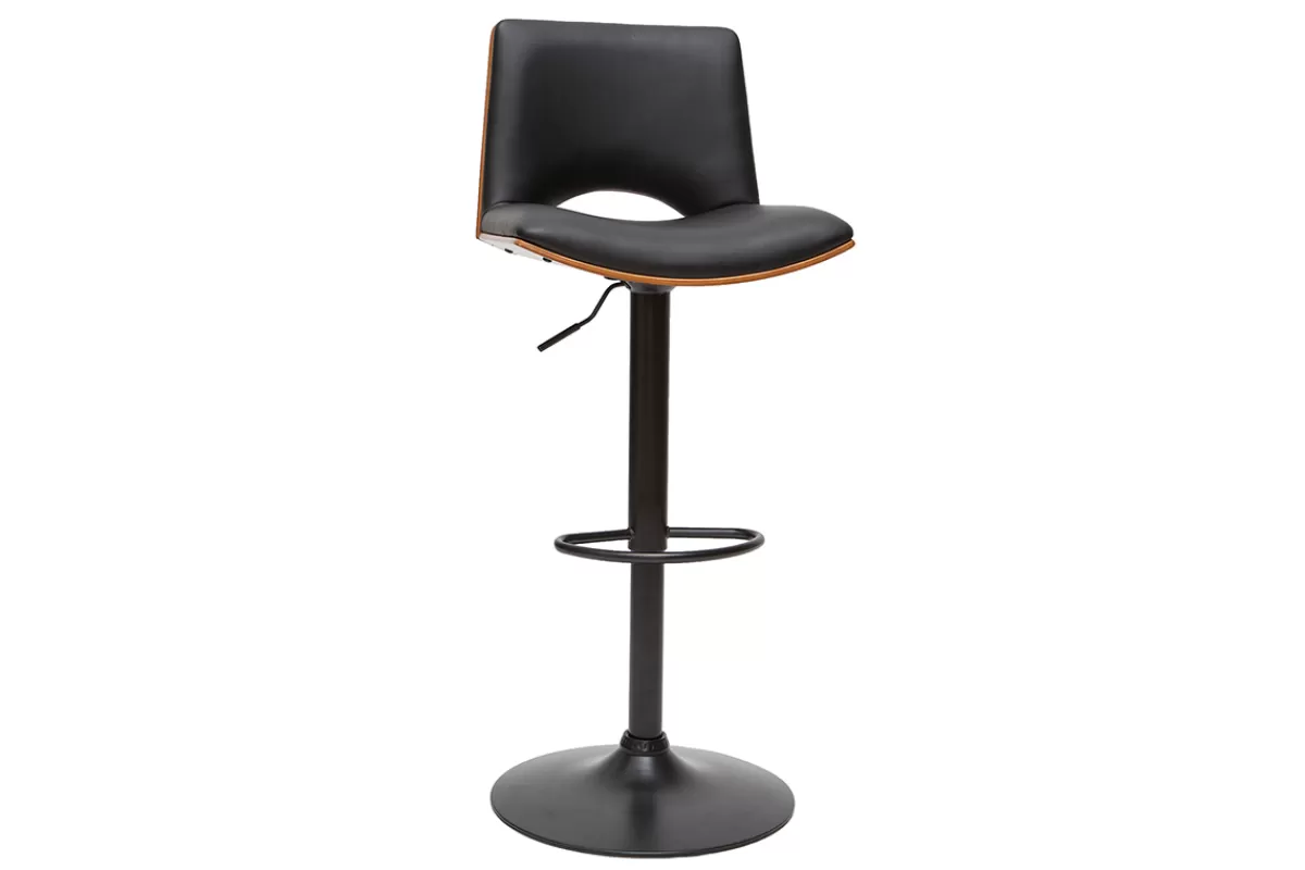 Miliboo Taburetes De Bar-Taburete de cocina de diseño ajustable negro con tonos de madera oscura PANACH