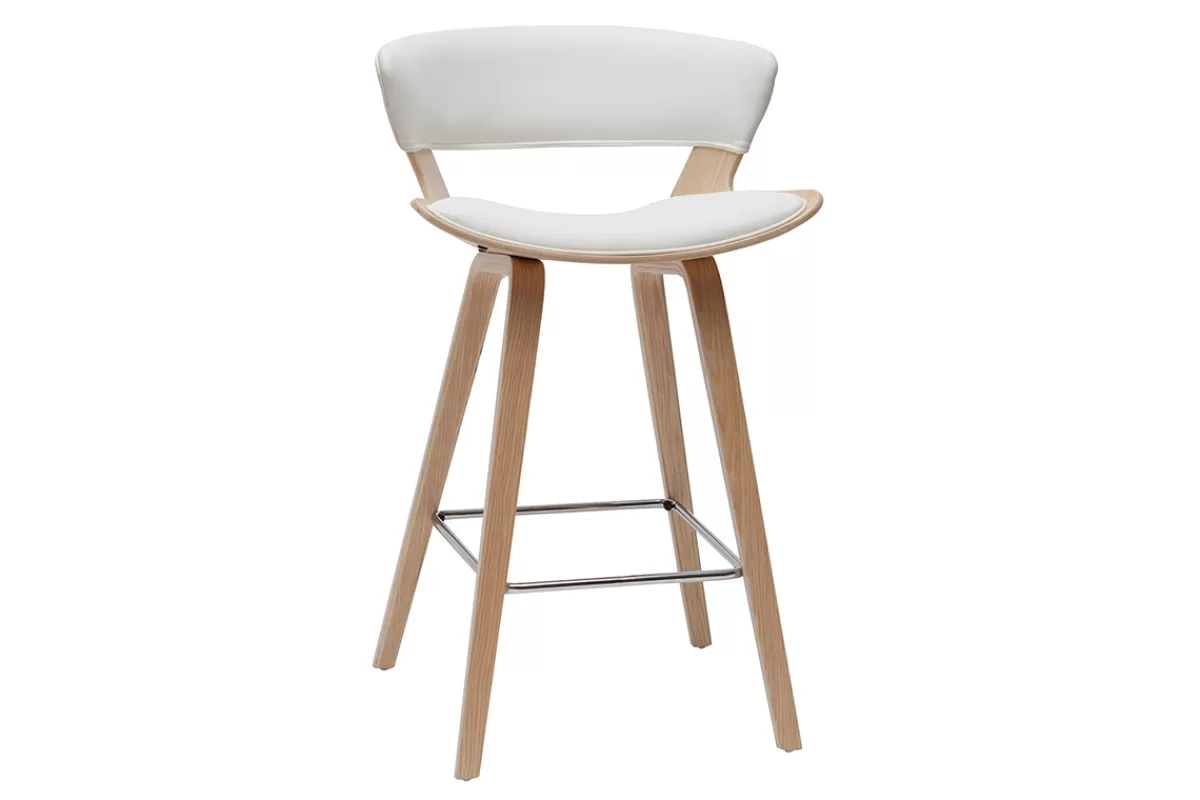 Miliboo Taburetes De Bar-Taburete de cocina de diseño blanco con madera clara 65 cm SYRAH