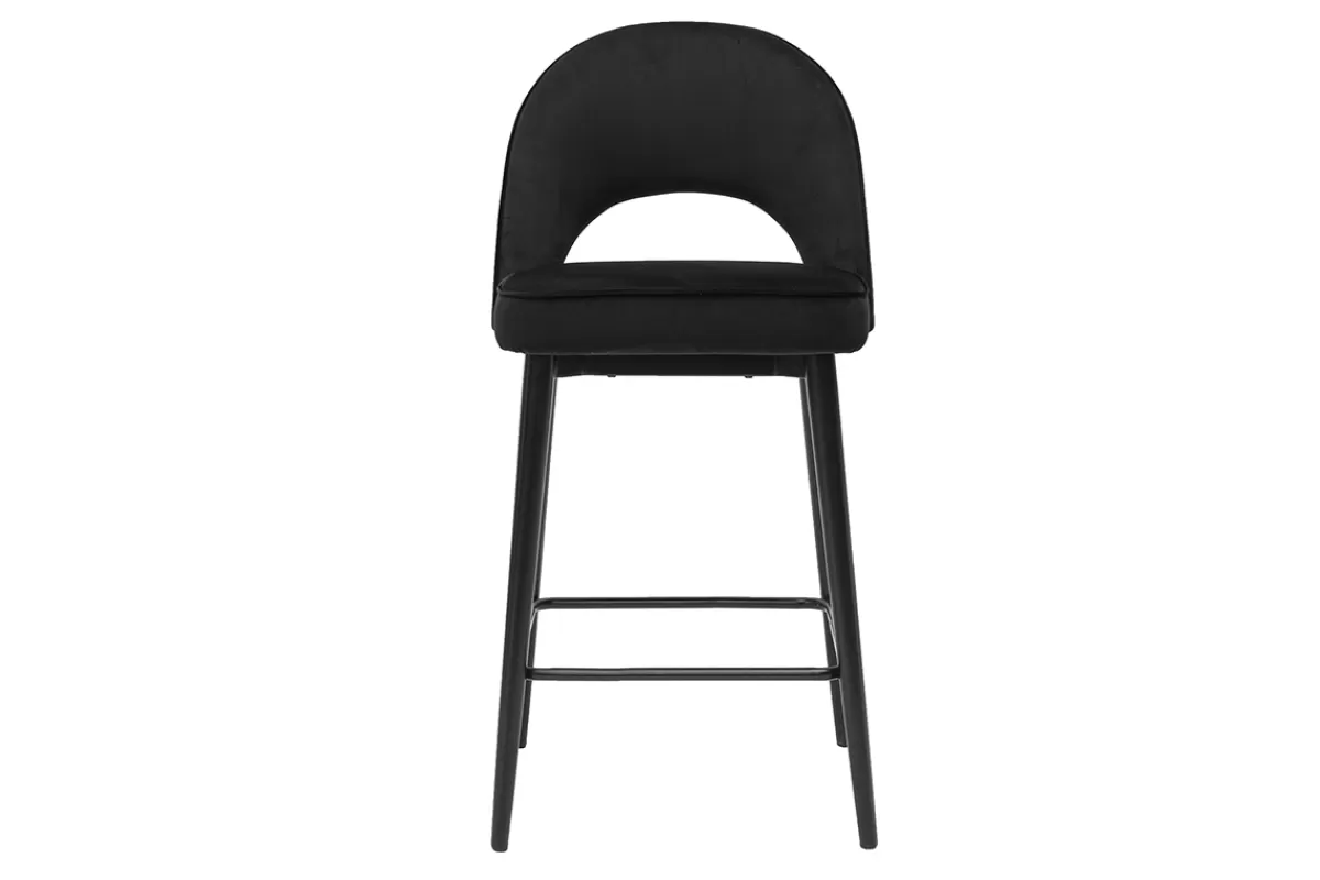 Miliboo Taburetes De Bar-Taburete de cocina de diseño de terciopelo negro y metal 69 cm BELLEROSE