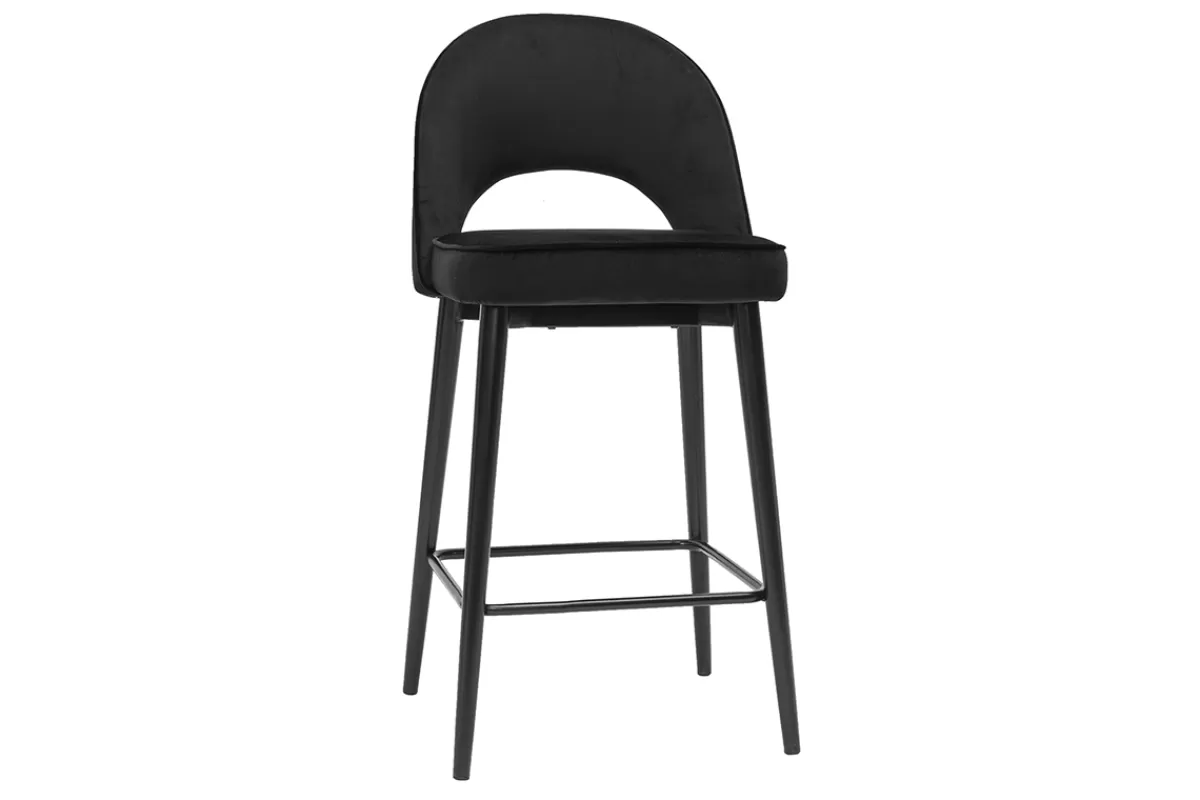 Miliboo Taburetes De Bar-Taburete de cocina de diseño de terciopelo negro y metal 69 cm BELLEROSE