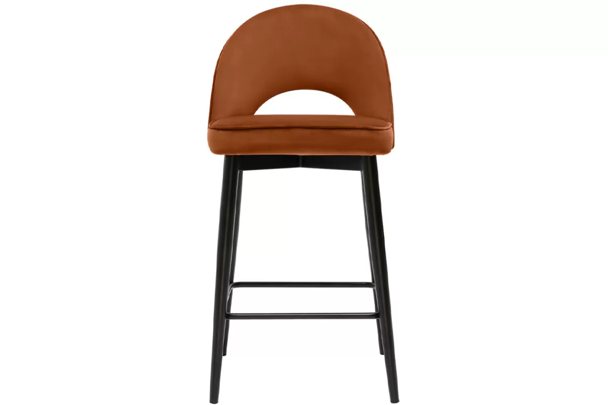Miliboo Taburetes De Bar-Taburete de cocina de diseño de terciopelo terracota y metal 69 cm BELLEROSE