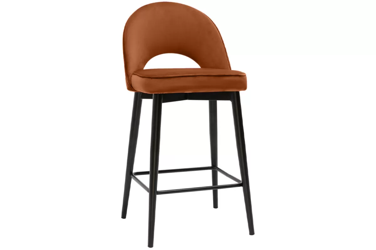 Miliboo Taburetes De Bar-Taburete de cocina de diseño de terciopelo terracota y metal 69 cm BELLEROSE
