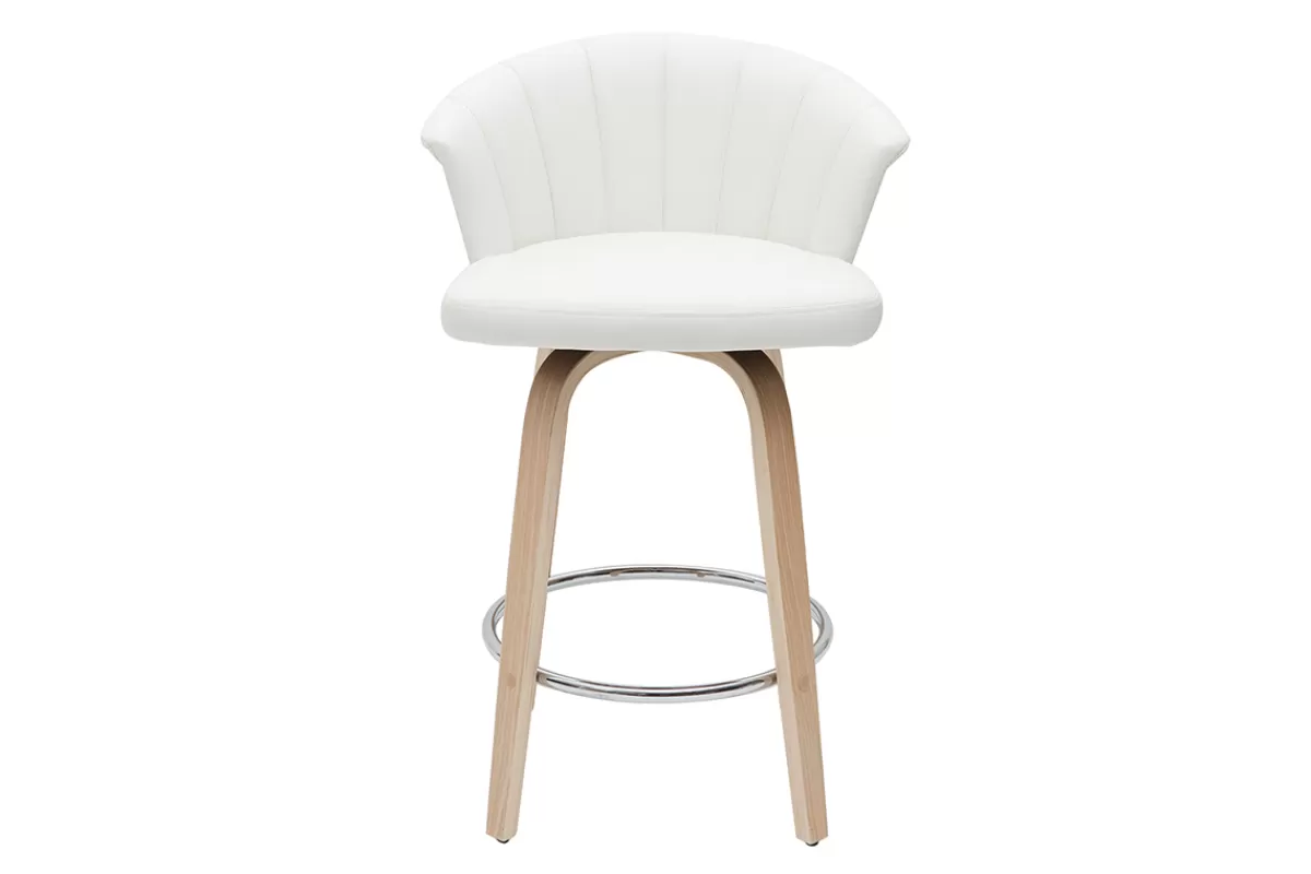 Miliboo Taburetes De Bar-Taburete de cocina de diseño giratorio blanco con madera clara 65 cm ALBIN