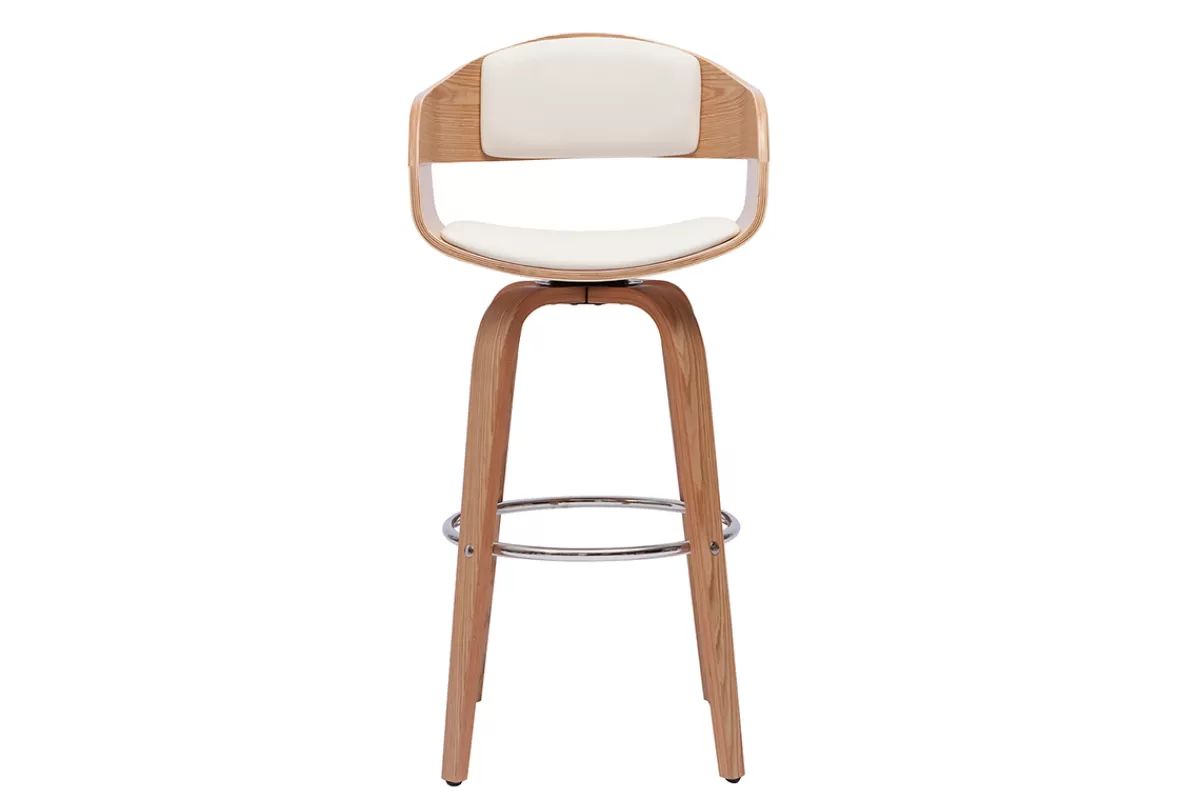 Miliboo Taburetes De Bar-Taburete de cocina de diseño giratorio blanco con madera clara 67 cm GAO