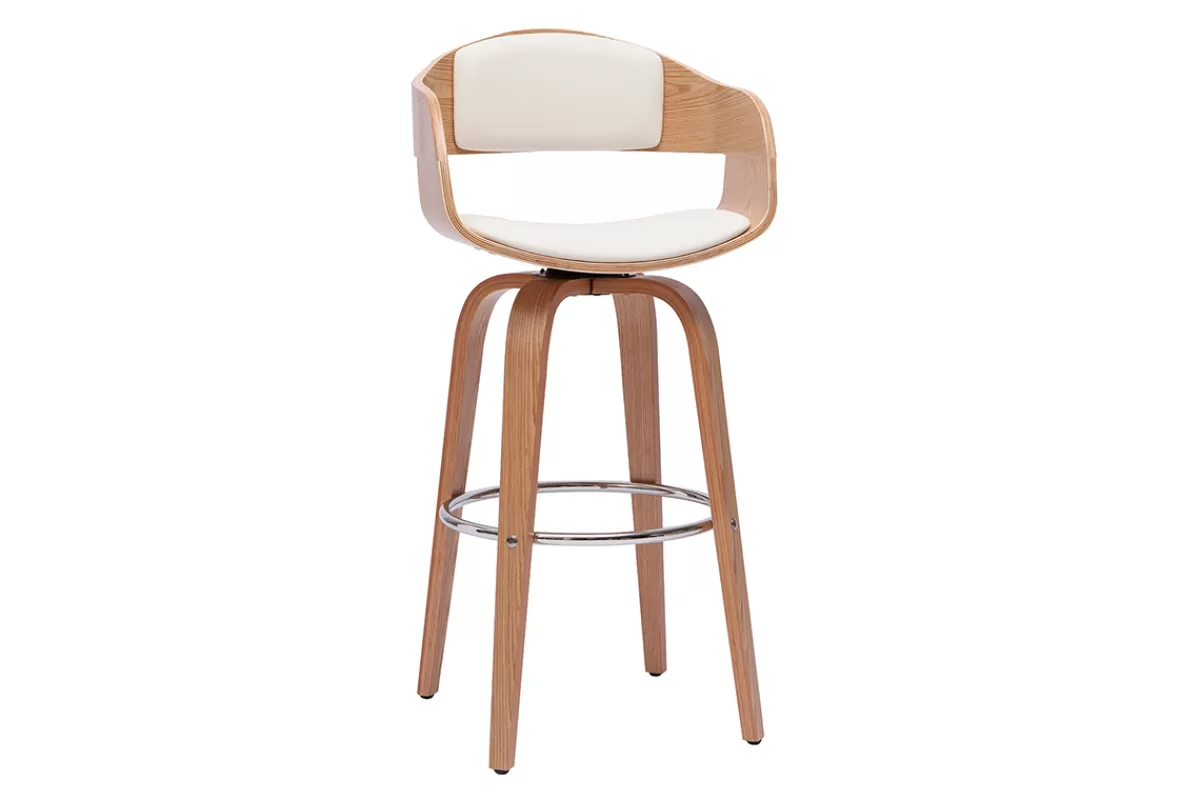 Miliboo Taburetes De Bar-Taburete de cocina de diseño giratorio blanco con madera clara 67 cm GAO