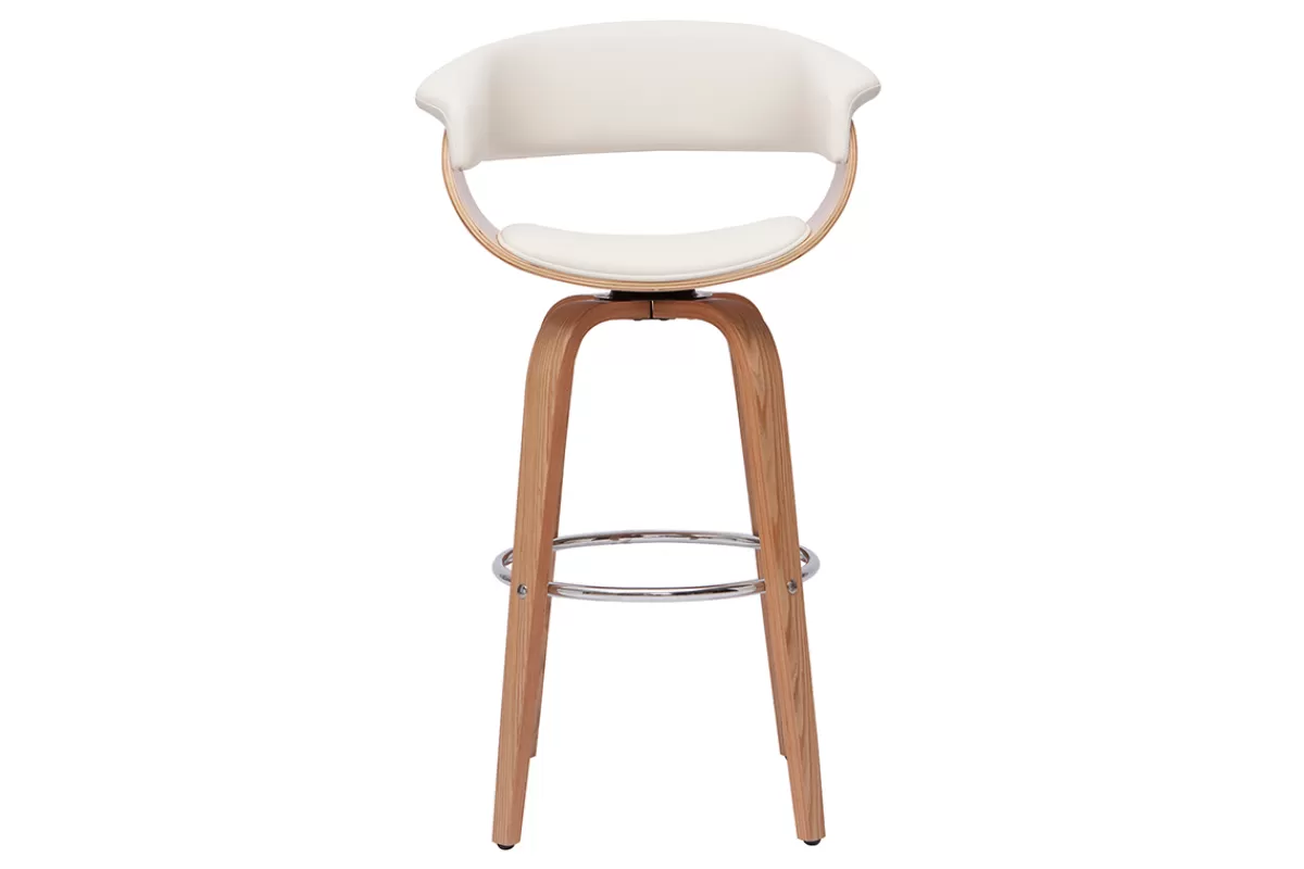 Miliboo Taburetes De Bar-Taburete de cocina de diseño giratorio blanco y madera clara 67 cm OKTAV