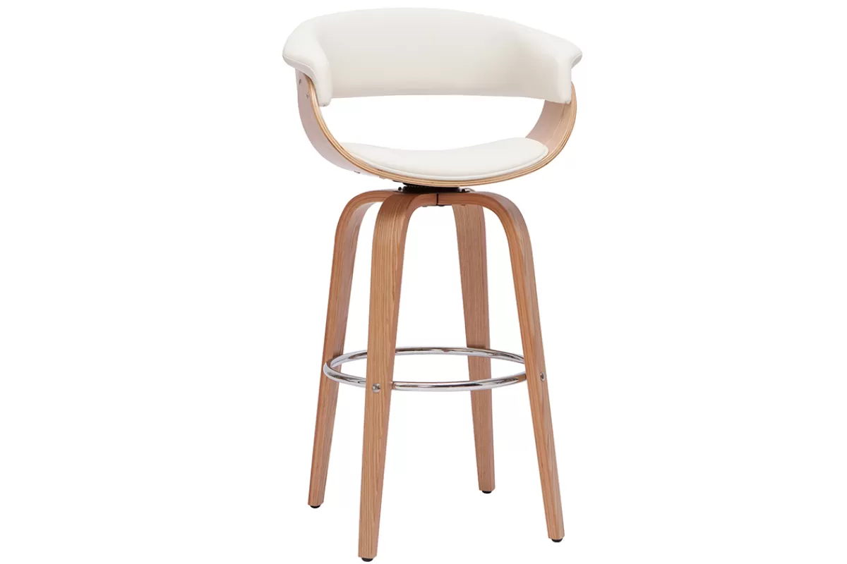 Miliboo Taburetes De Bar-Taburete de cocina de diseño giratorio blanco y madera clara 67 cm OKTAV