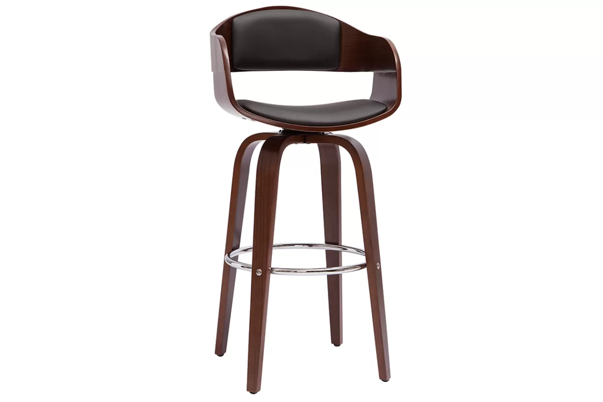 Miliboo Taburetes De Bar-Taburete de cocina de diseño negro con madera oscura 67 cm GAO
