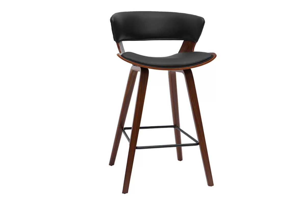 Miliboo Taburetes De Bar-Taburete de cocina de diseño negro con madera oscura 65 cm SYRAH