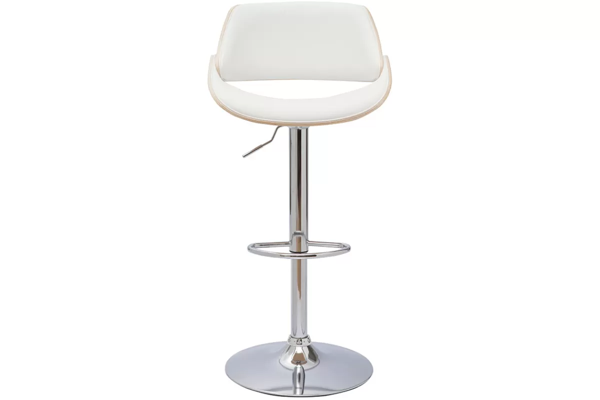 Miliboo Taburetes De Bar-Taburete de cocina de diseño regulable blanco con tonos de madera clara CLASH