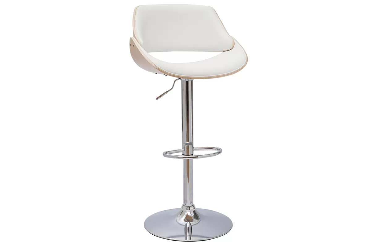 Miliboo Taburetes De Bar-Taburete de cocina de diseño regulable blanco con tonos de madera clara CLASH