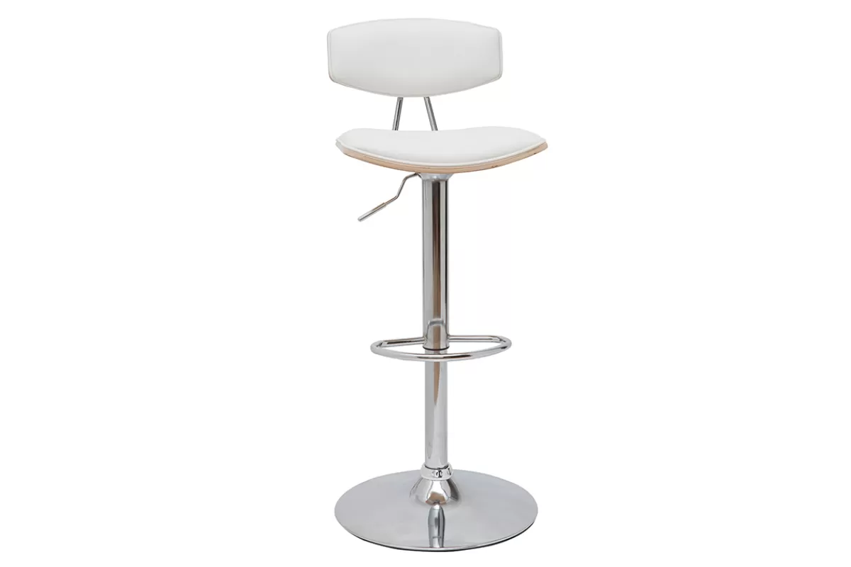 Miliboo Taburetes De Bar-Taburete de cocina de diseño regulable blanco y madera clara VASCO