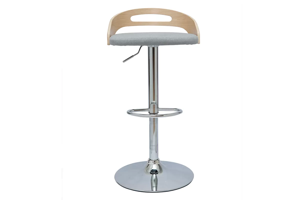 Miliboo Taburetes De Bar-Taburete de cocina de diseño regulable de madera clara y tejido gris claro MANO
