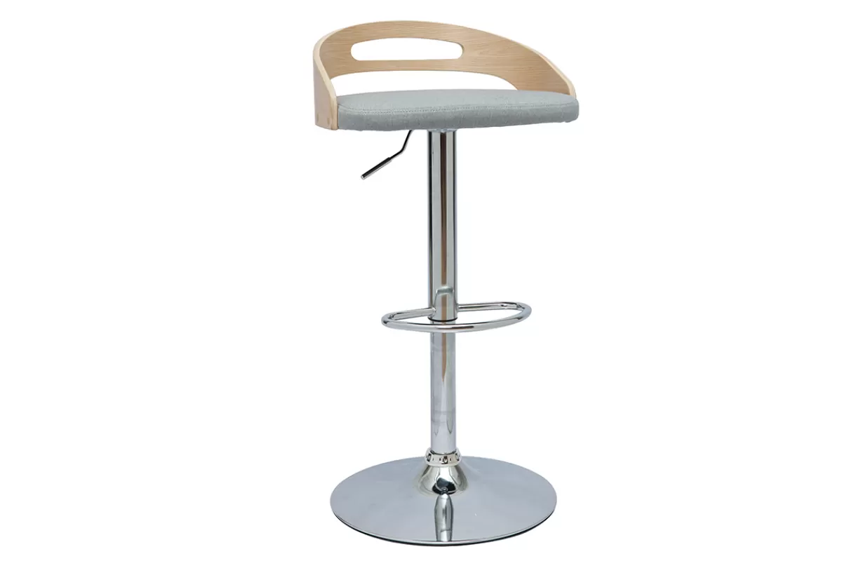 Miliboo Taburetes De Bar-Taburete de cocina de diseño regulable de madera clara y tejido gris claro MANO