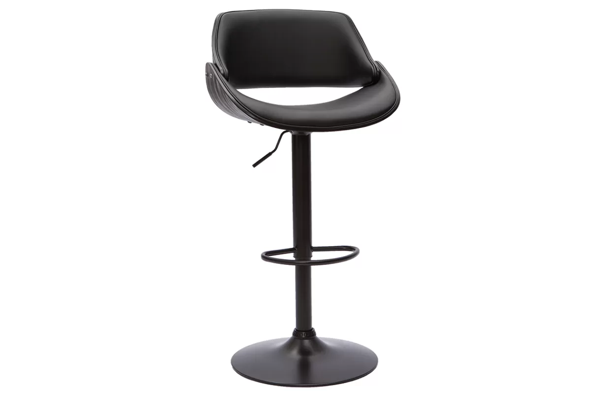 Miliboo Taburetes De Bar-Taburete de cocina de diseño regulable madera y metal negro CLASH